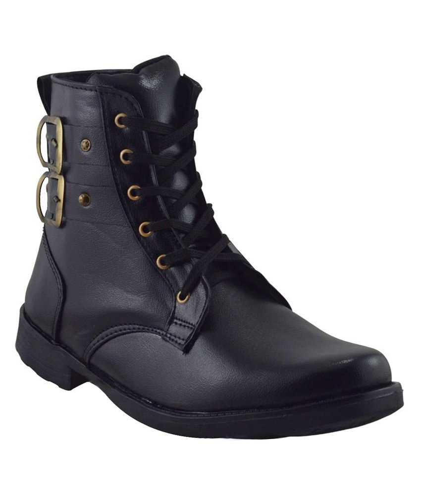 high ankle black boots for men