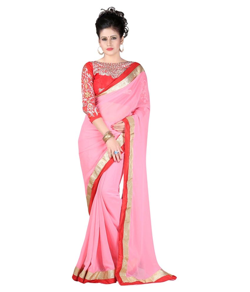Janvi Designer Pink Chiffon Saree - Buy Janvi Designer Pink Chiffon ...