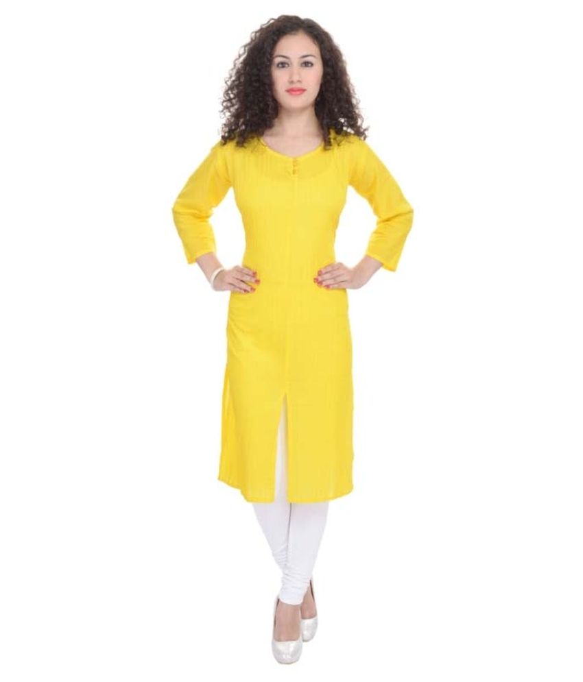 Yellow A LINE KURTI WITH BOTTOM