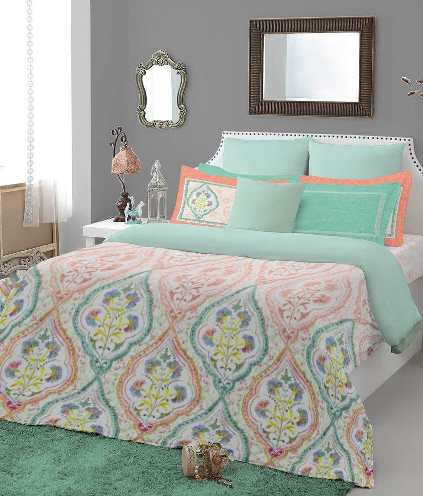 Spaces Green Cotton Double Duvet Cover, Double Bedsheet, 2 Pillow