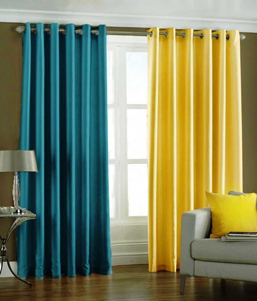 Home Decor Multicolour Polyester Curtain - Set of 2 Solid Multi Color ...