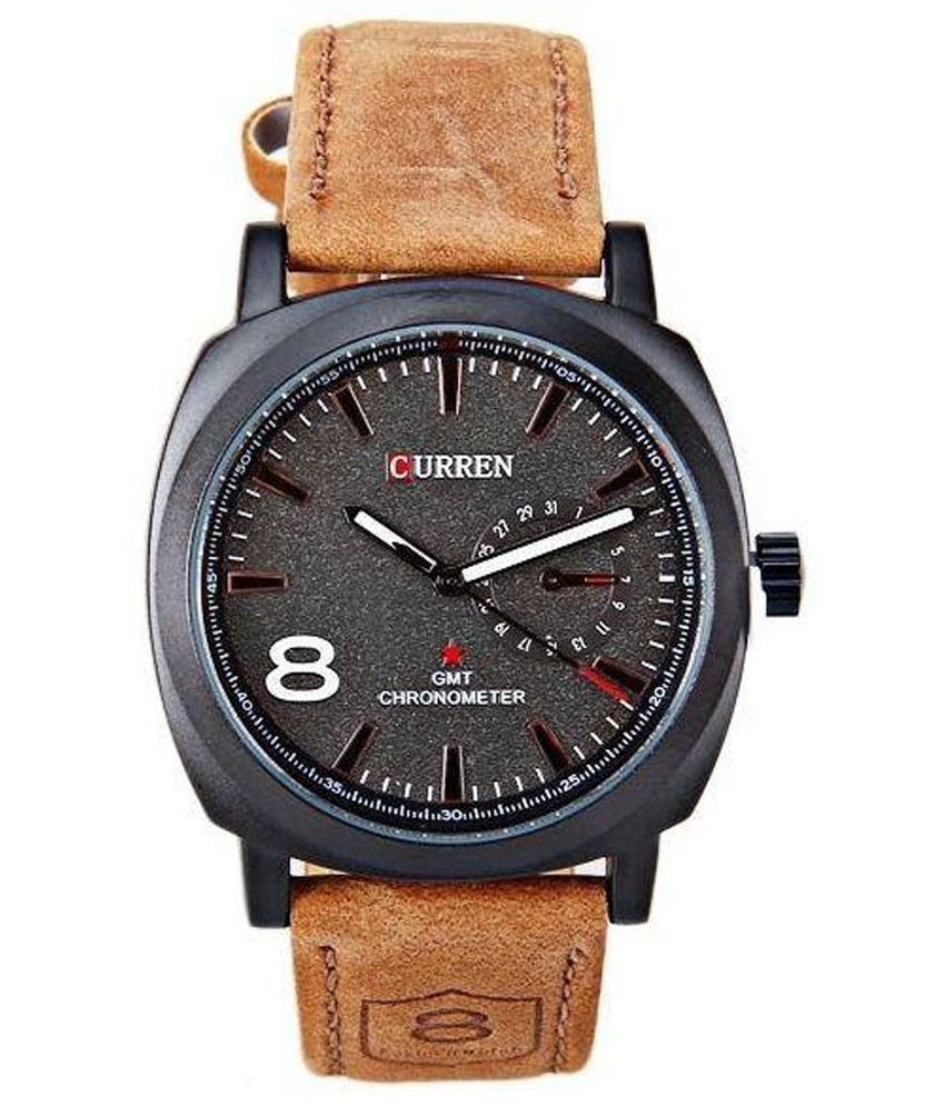 curren tan leather analog watch