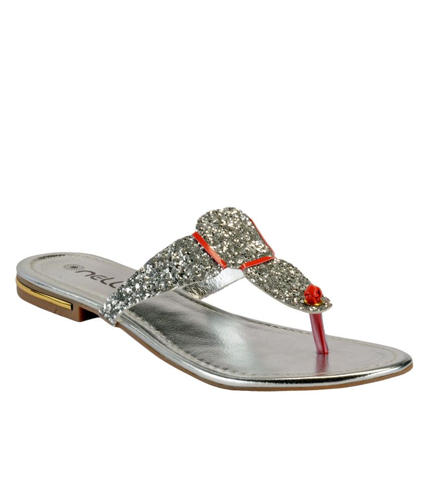 silver flat slip on sandals