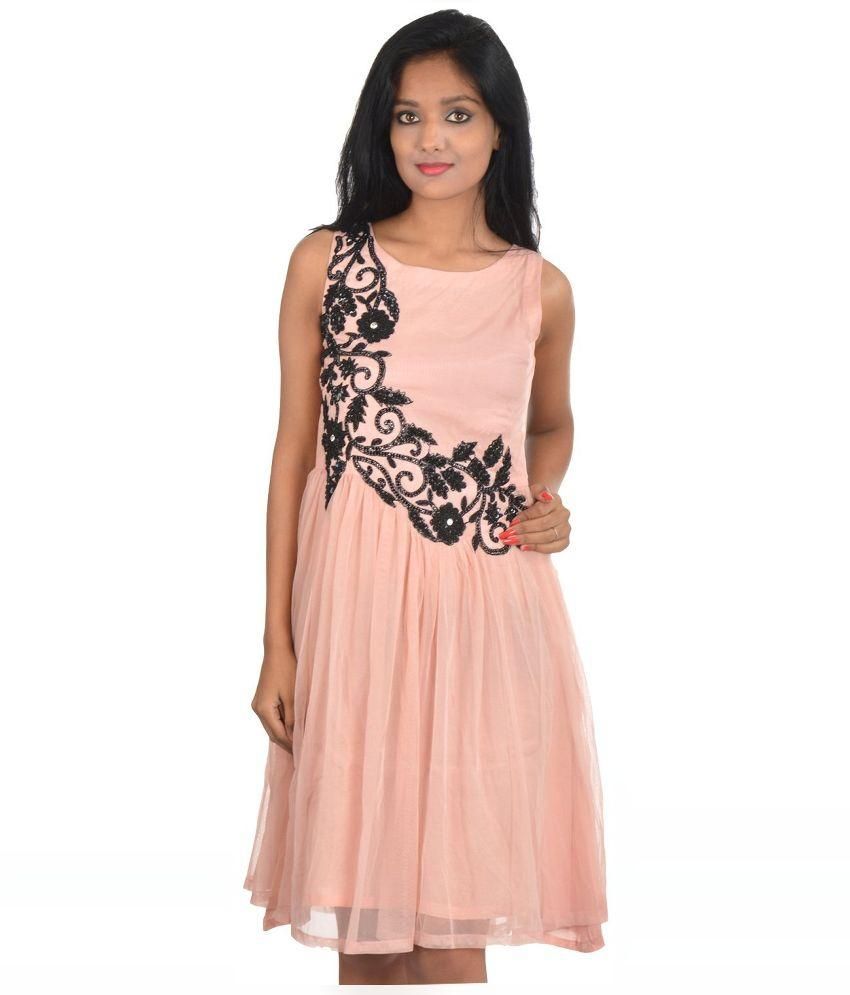 Style Mantra Peach Net Dresses - Buy 