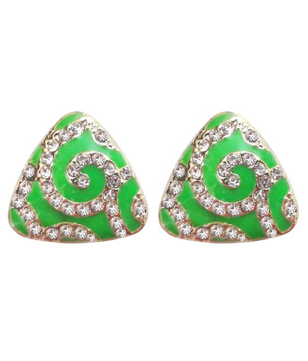 Shreya Collection Green & Silver Stud Earrings