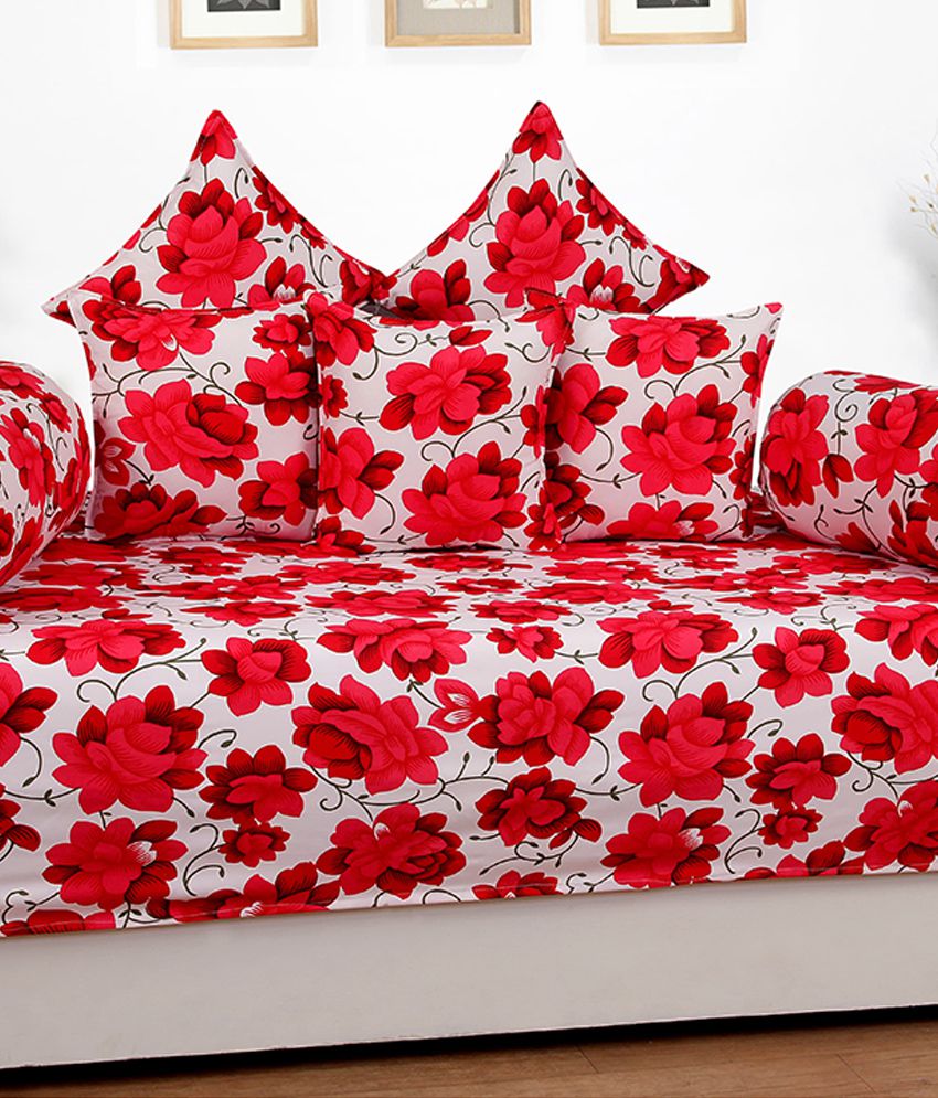     			Trendz Home Furnishing Red Cotton Diwan Set