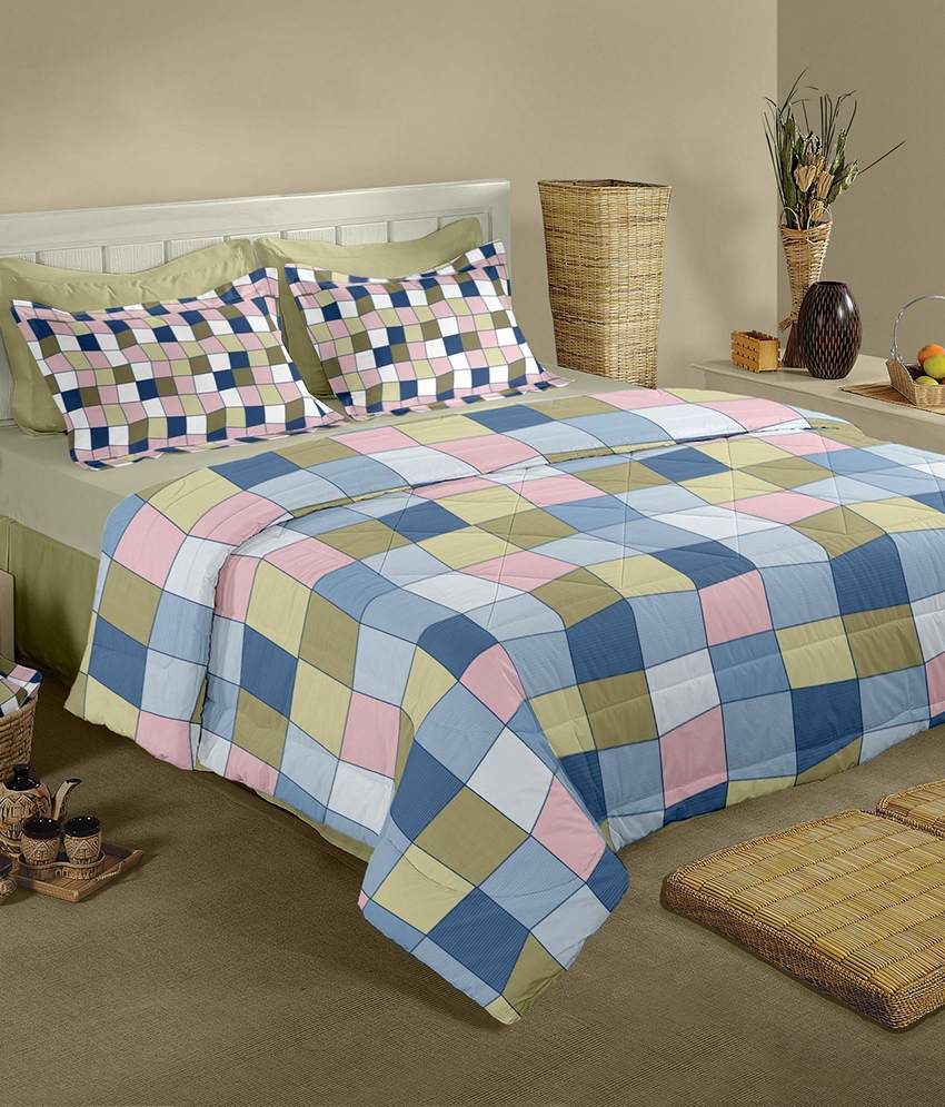 Raymond Home Blue and Green Cotton Double Bedsheets with 2 Pillow Covers King size Buy