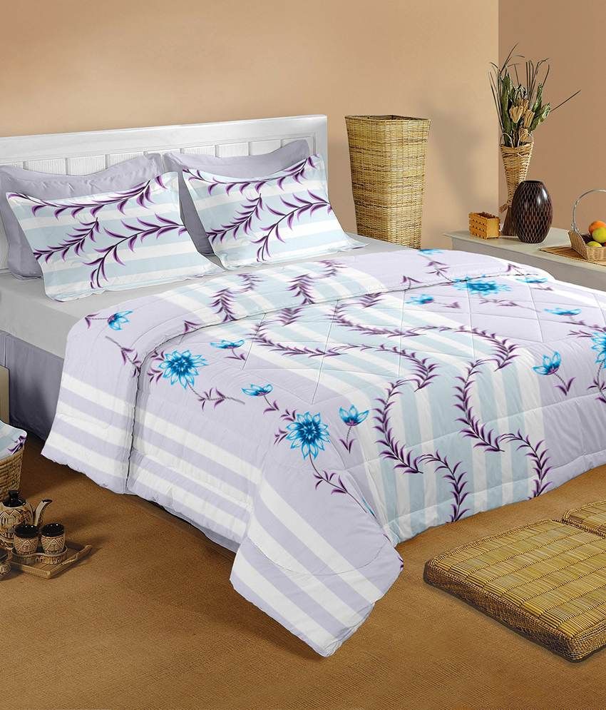 Raymond Home Blue and Purple Cotton Double Bedsheets with 2 Pillow