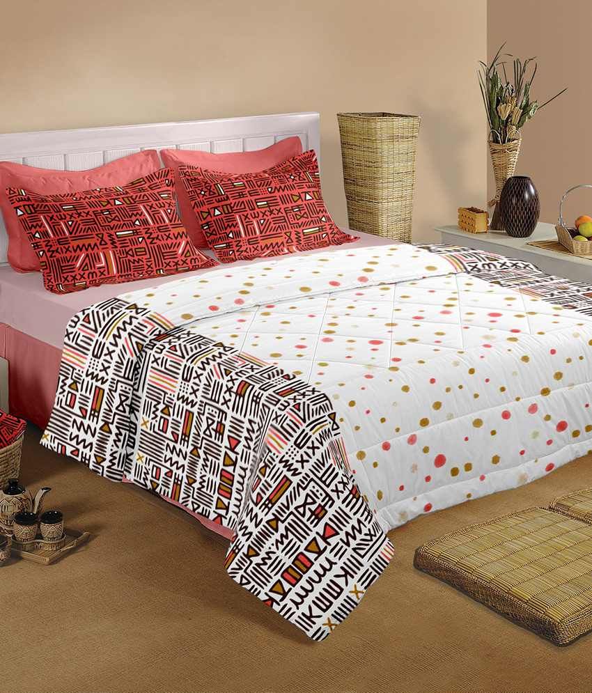 Raymond Home White and Black Cotton Double Bedsheets with 2 Pillow