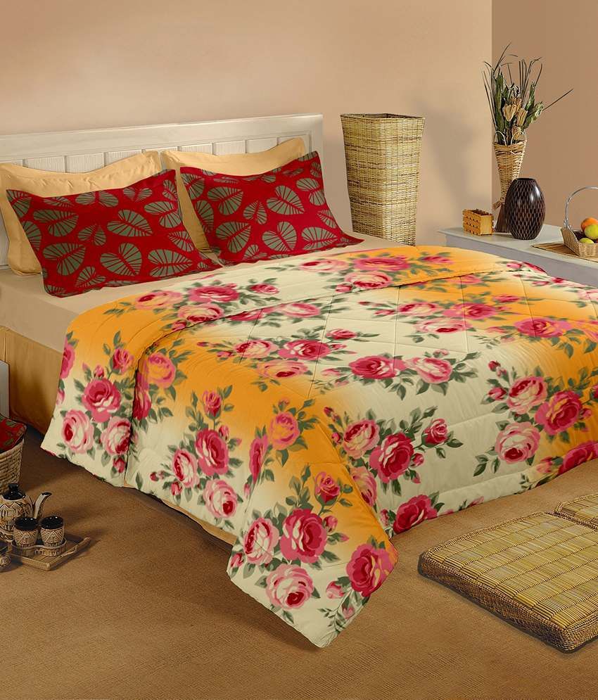Raymond Home Yellow and Pink Cotton Double Bedsheets with 2 Pillow
