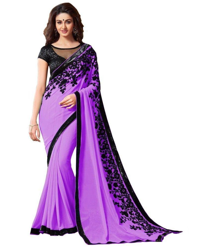     			Bhuwal Designer Purple Chiffon Saree