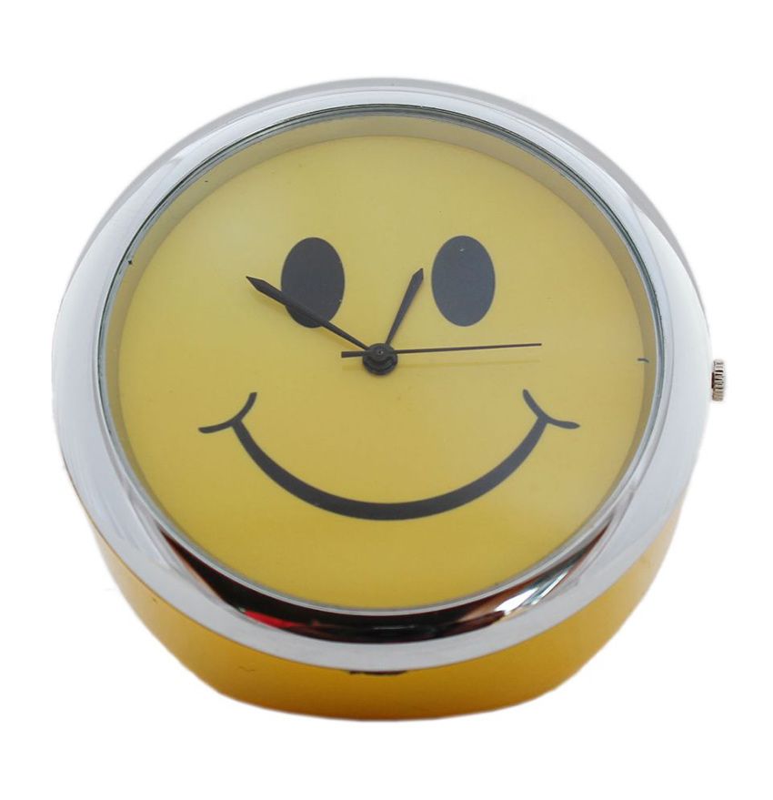 Tootpado Yellow Metal Smiley Round Table Clock Tootpado Yellow Metal Smiley Round Table Clock