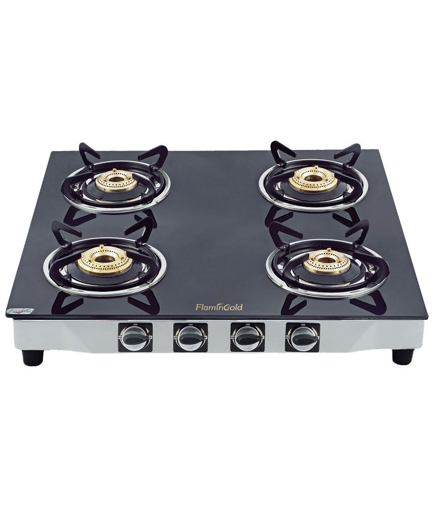 Flamingold Black 4 Burner Gas Stove Glass Top FGGT401A Price in India