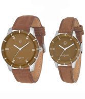 Lugano LG 1048 Brown Leather Analog Couple Watch