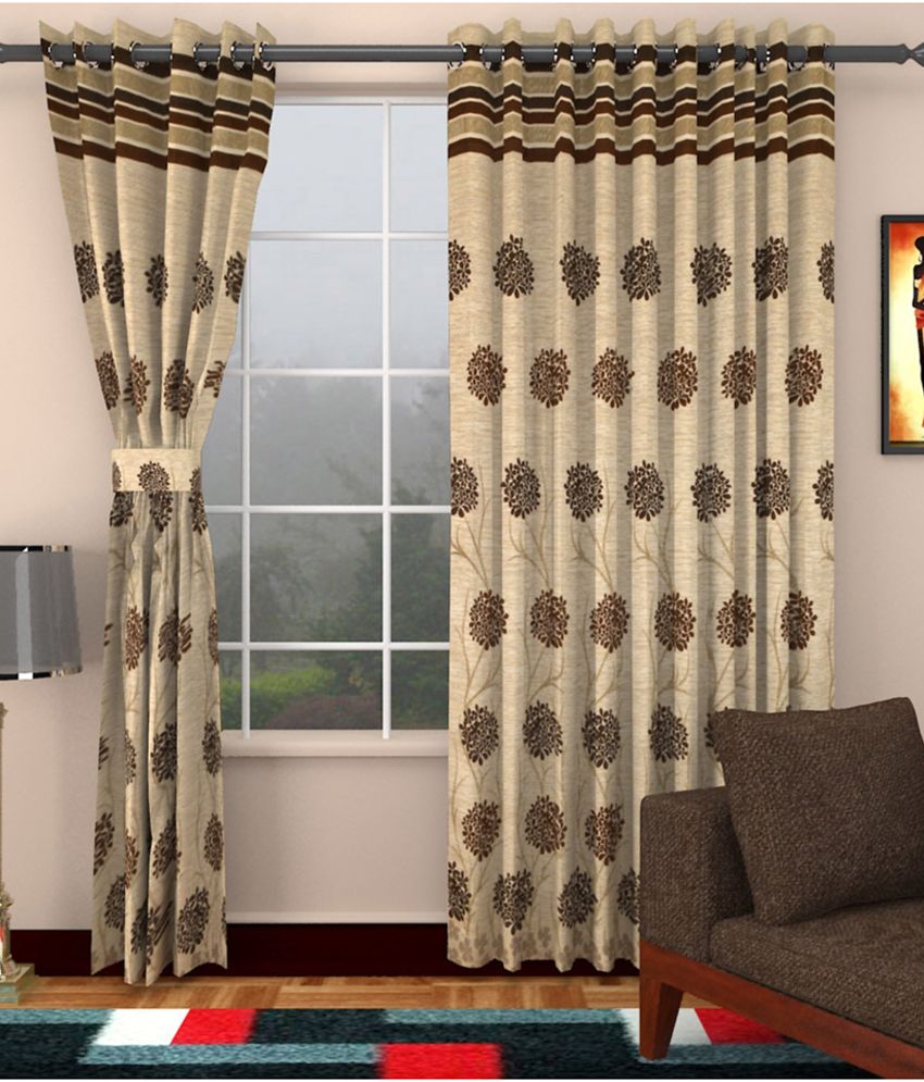 Dbr Beige Polyester Window Curtain Set Of 2 Floral Beige Buy