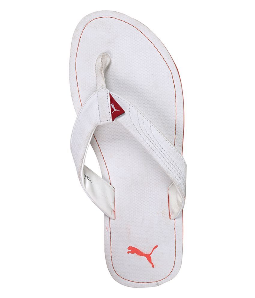 white puma flip flops