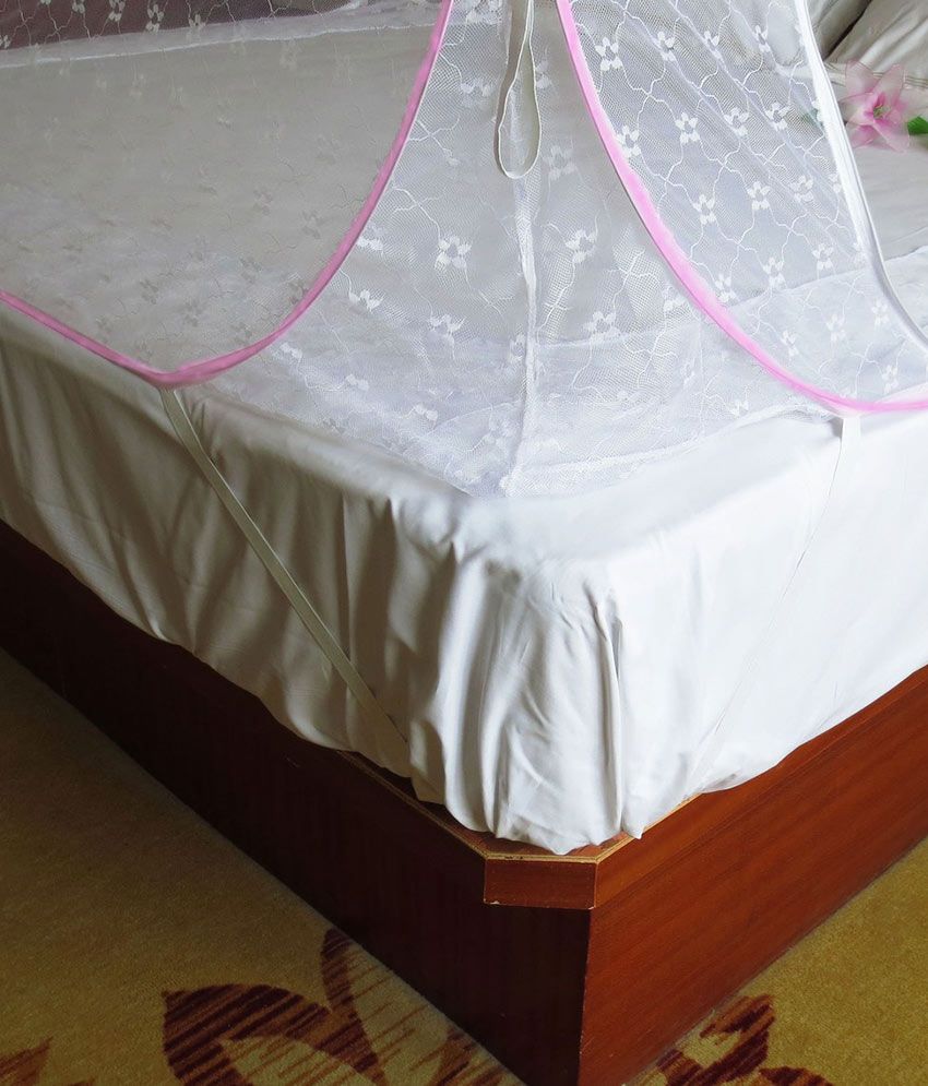 Verdioz Double White Embroidery Poly Cotton Mosquito Net (200*200*145 cm) Buy Verdioz Double