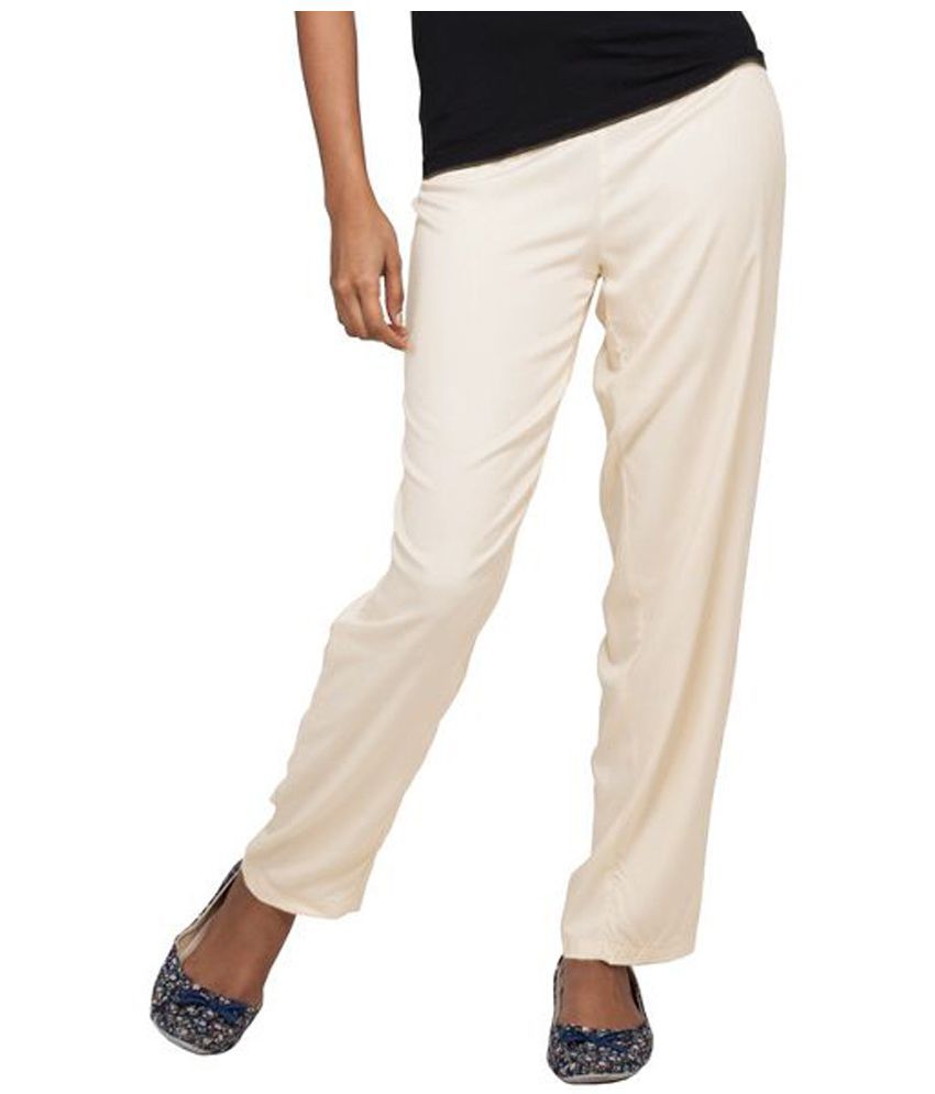 Go Colors Off White Viscose Trousers - Buy Go Colors Off White Viscose ...