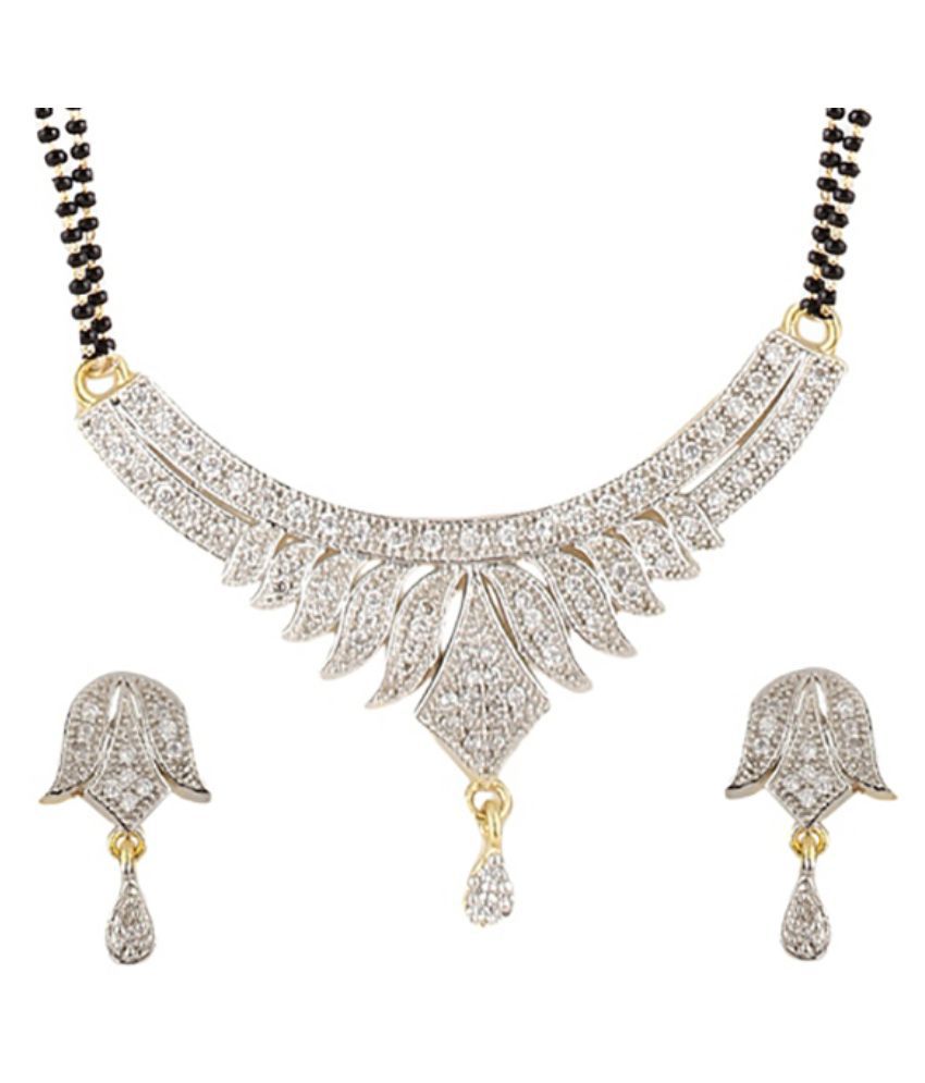     			YouBella Alloy Gold Plating American diamonds Studded Silver Coloured Mangalsutra Set