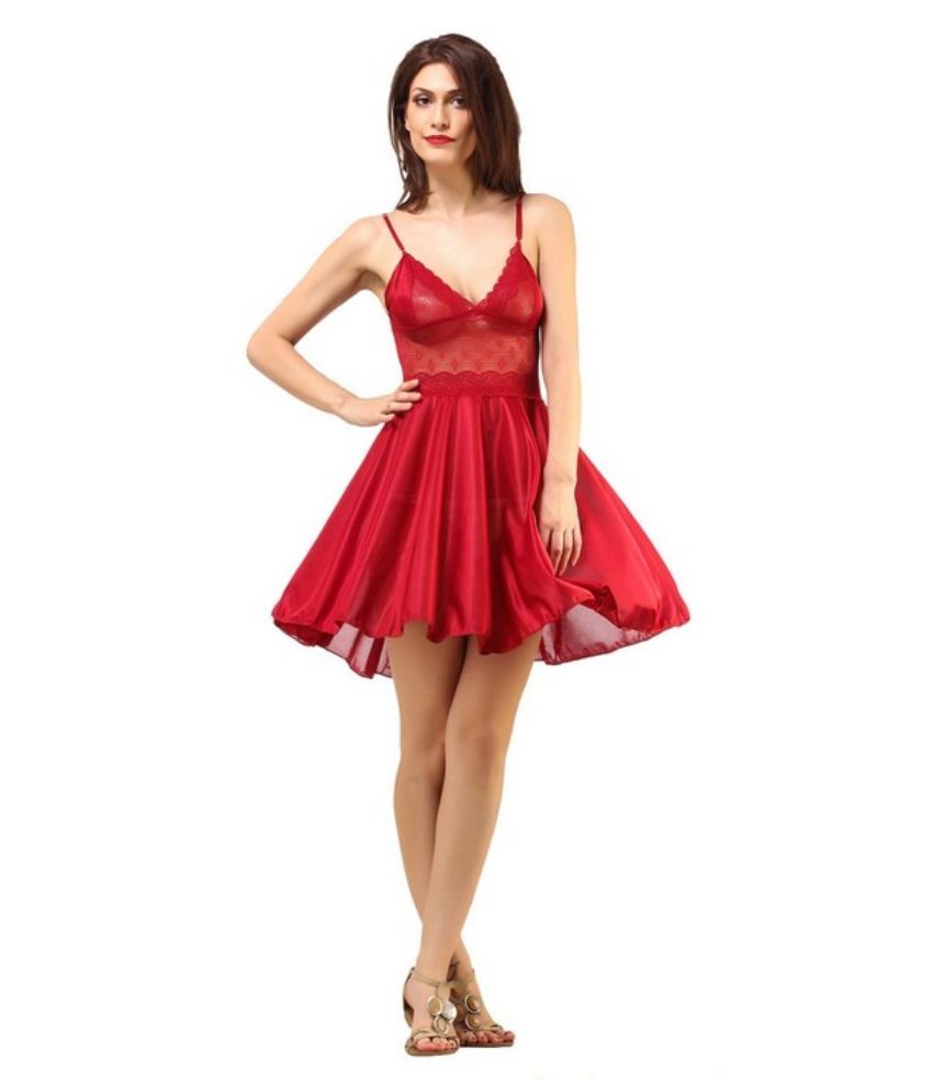 Buy Boosah Satin Baby Doll Dresses With Panty Red Online at Best