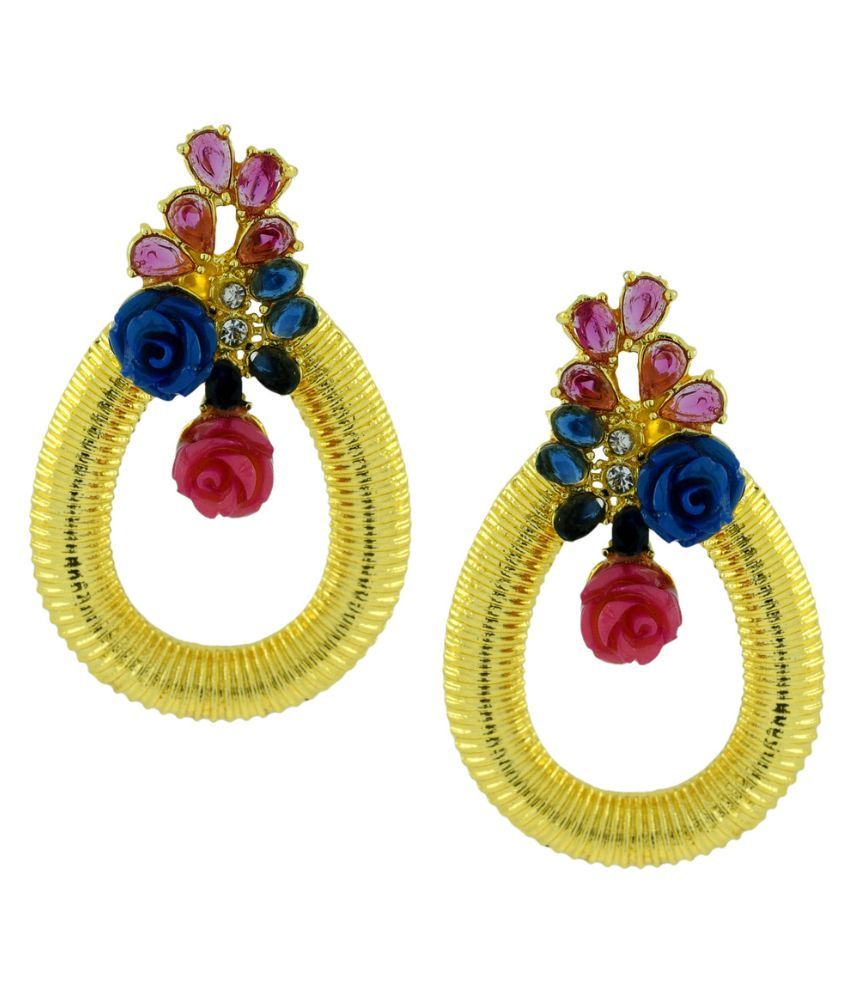     			The Jewelbox Copper Gold Plating Beads Studded Multi Coloured Earrings