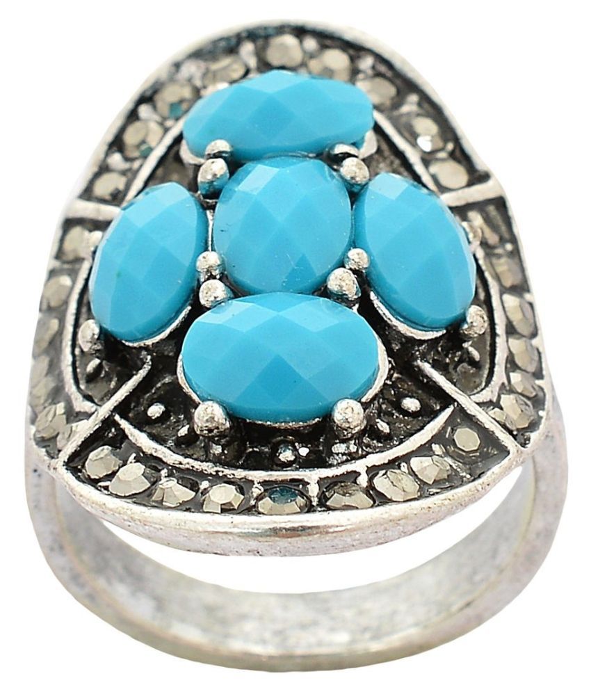Waama Jewels Brass Silver Plating Studded Blue Coloured Ring: Buy Waama ...