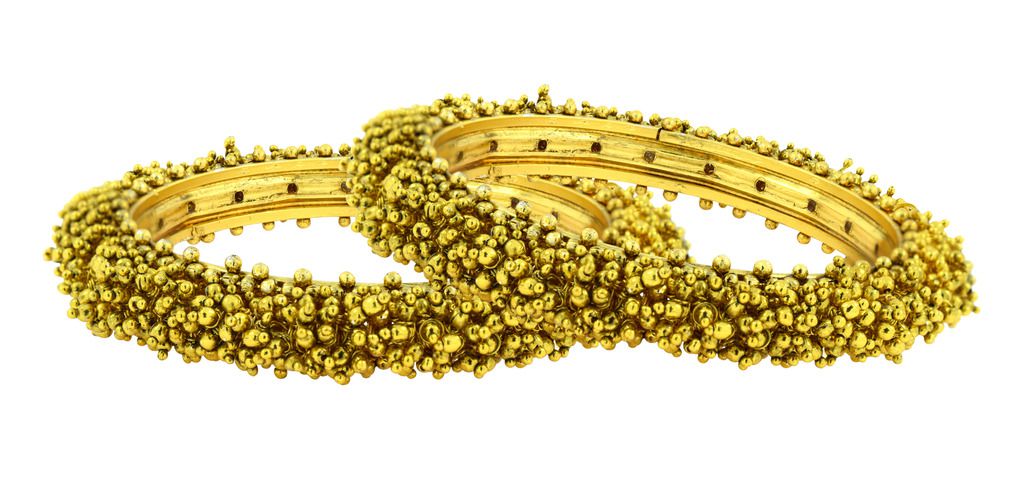     			The Jewelbox Brass Gold Plating Studded Gold Coloured Bangle Set