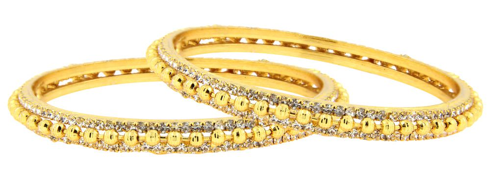     			The Jewelbox Brass Gold Plating Cubiz Zirconia Studded Gold Coloured Bangle Set