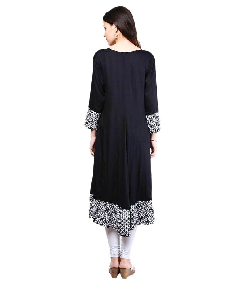 Mezona Black Cotton Asymmetrical Hemline Kurti - Buy Mezona Black ...