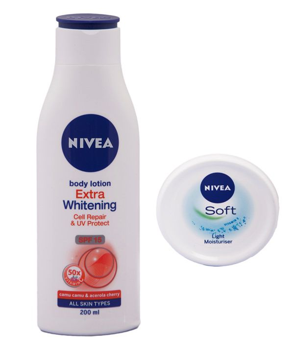 Nivea Extra Whitening Lotion SPF 15 - 200 ml + Nivea Soft 