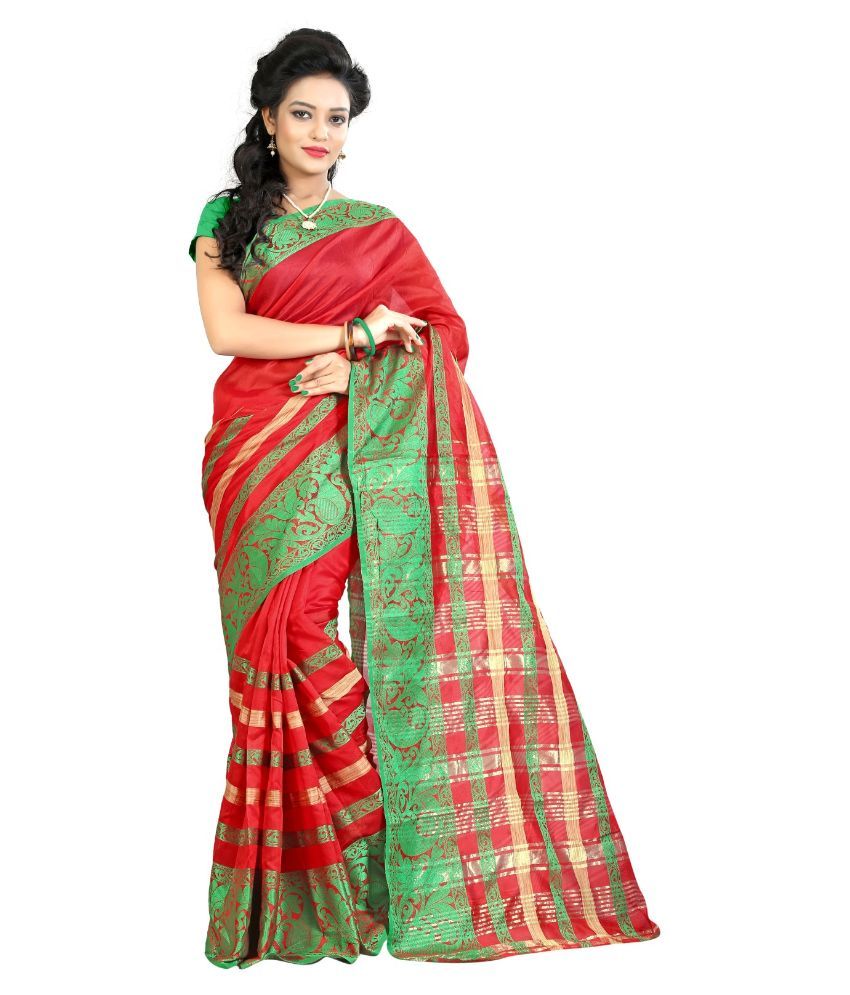 Fashionoma Red Cotton Saree - Buy Fashionoma Red Cotton Saree Online at ...