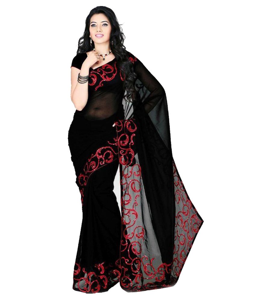 Saree Sarita Black Chiffon Saree - Buy Saree Sarita Black Chiffon Saree Online at Low Price 