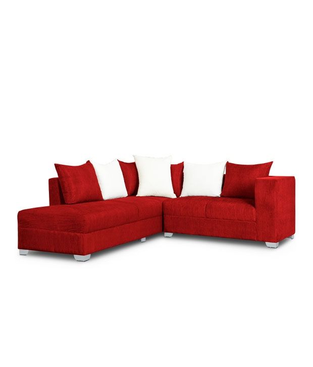 S K Furniture Fontaine Red L Shape Sofa With Pouffe Buy S K Furniture