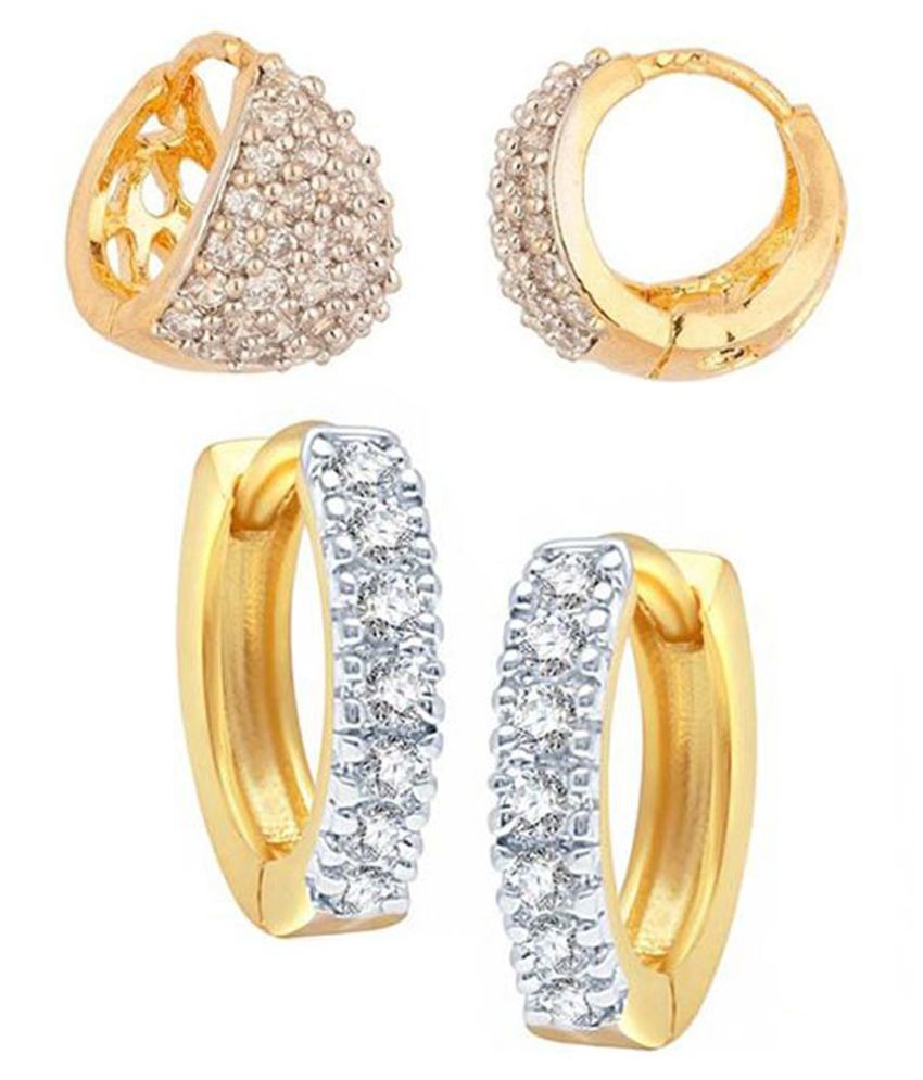     			Zeneme Alloy Gold Plating Cubiz Zirconia Studded Gold Coloured Earrings Combo