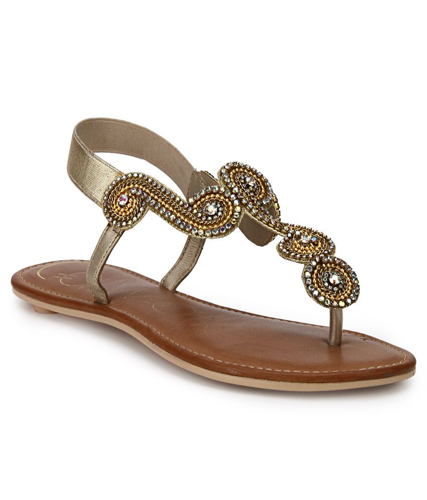 Catwalk Gold Flat Sandals Price in India- Buy Catwalk Gold Flat Sandals ...