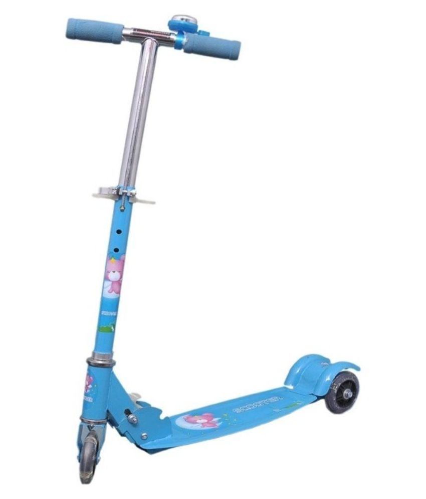 Toybee Foldable Blue Adjustable Scooter With Leg Brakes Wide Footboard