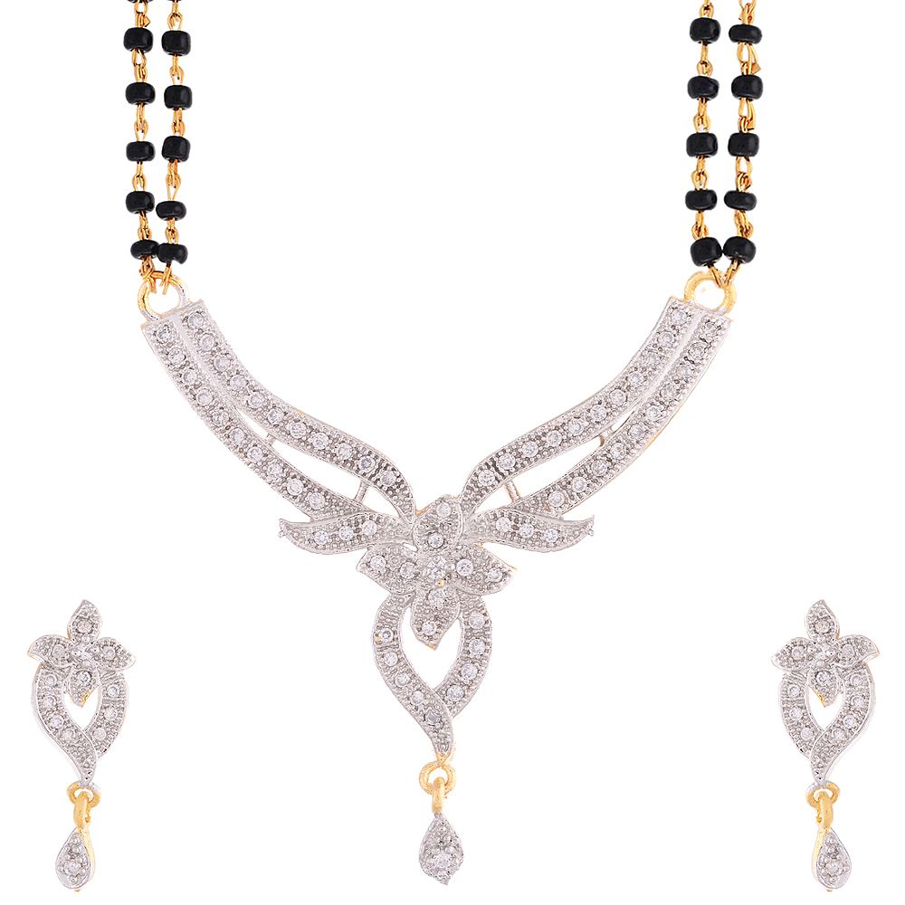     			Zeneme Alloy Gold Plating American Diamonds Studded Silver Coloured Mangalsutra Set