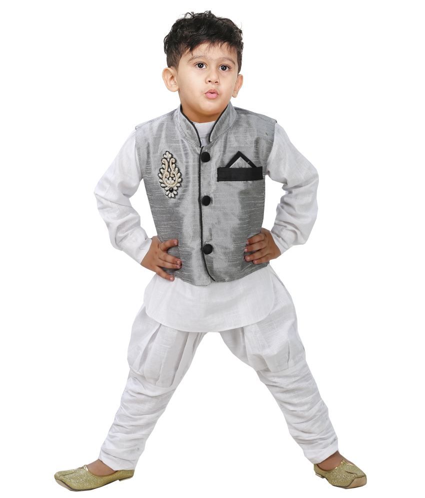 JBN Creation Set Kurta E Pigiama Per Bambino – Misto Cotone Bianco Con Base Multicolore, Stampa Digitale Piume, Taglie 1-15 Anni