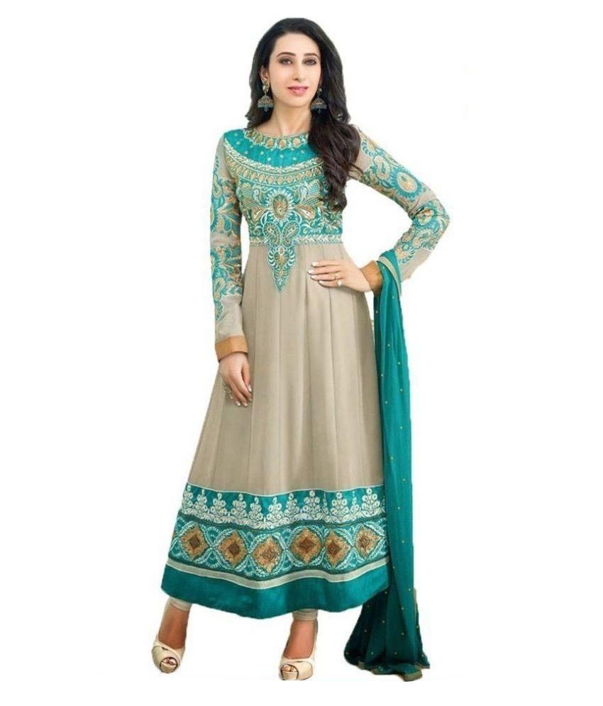 Aarya Fashion Green and Beige Georgette Anarkali Semi Stitched Suit ...