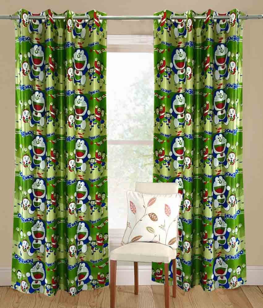     			Homefab India Green Polyester Cartoon Printed Curtains - Set of 2