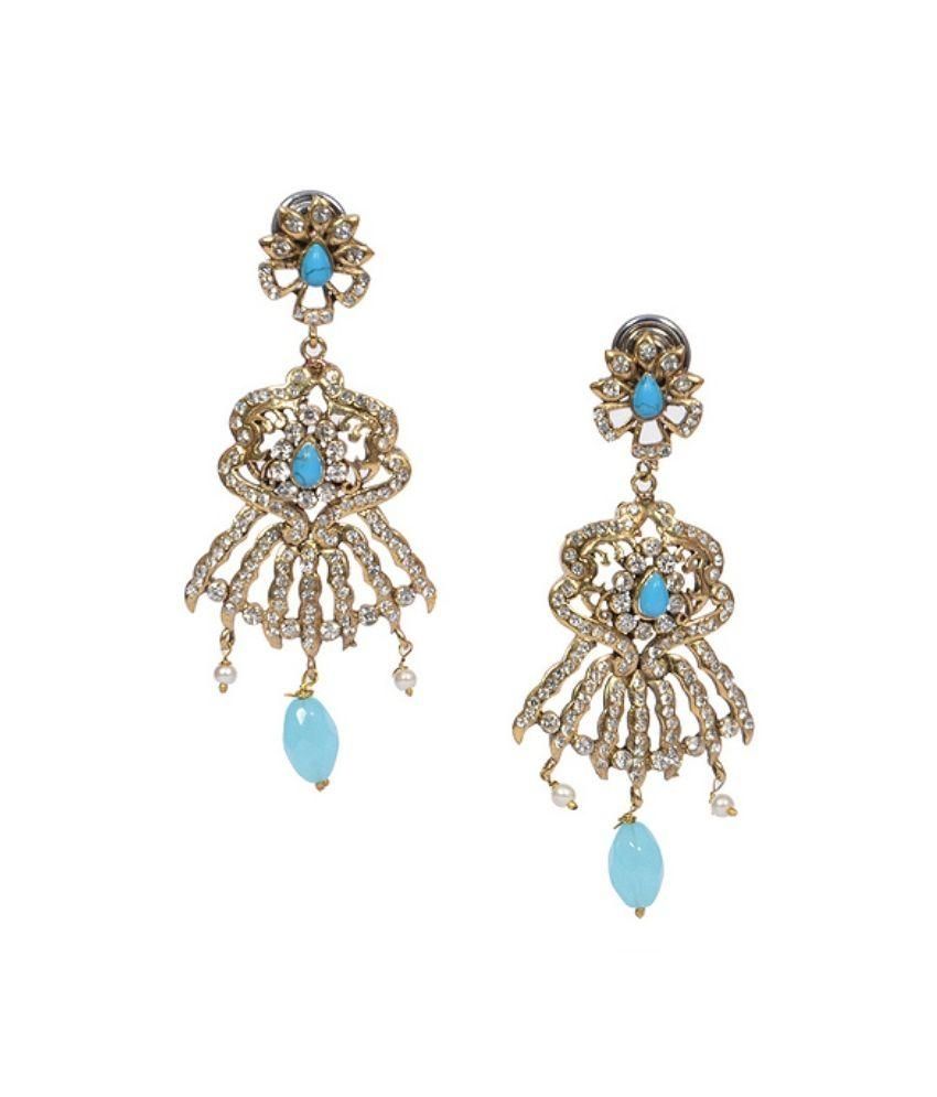 Buyclues Brass Gold Plating Crystal Studded Gold Coloured Earrings