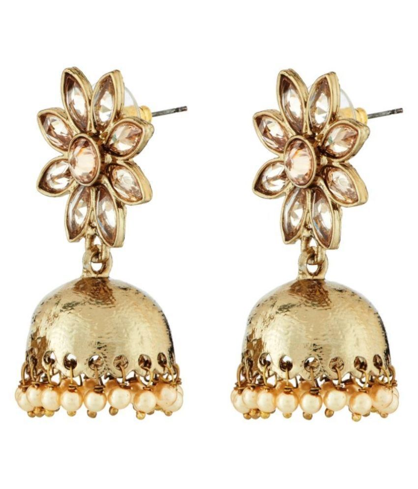 Art Nouveau Brass Gold Plating Crystal Studded Gold Coloured Earrings