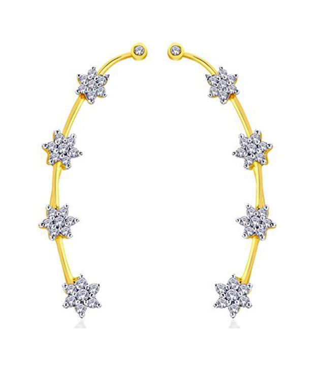     			Zeneme Alloy Gold Plating American diamonds Studded Gold Coloured Earrings