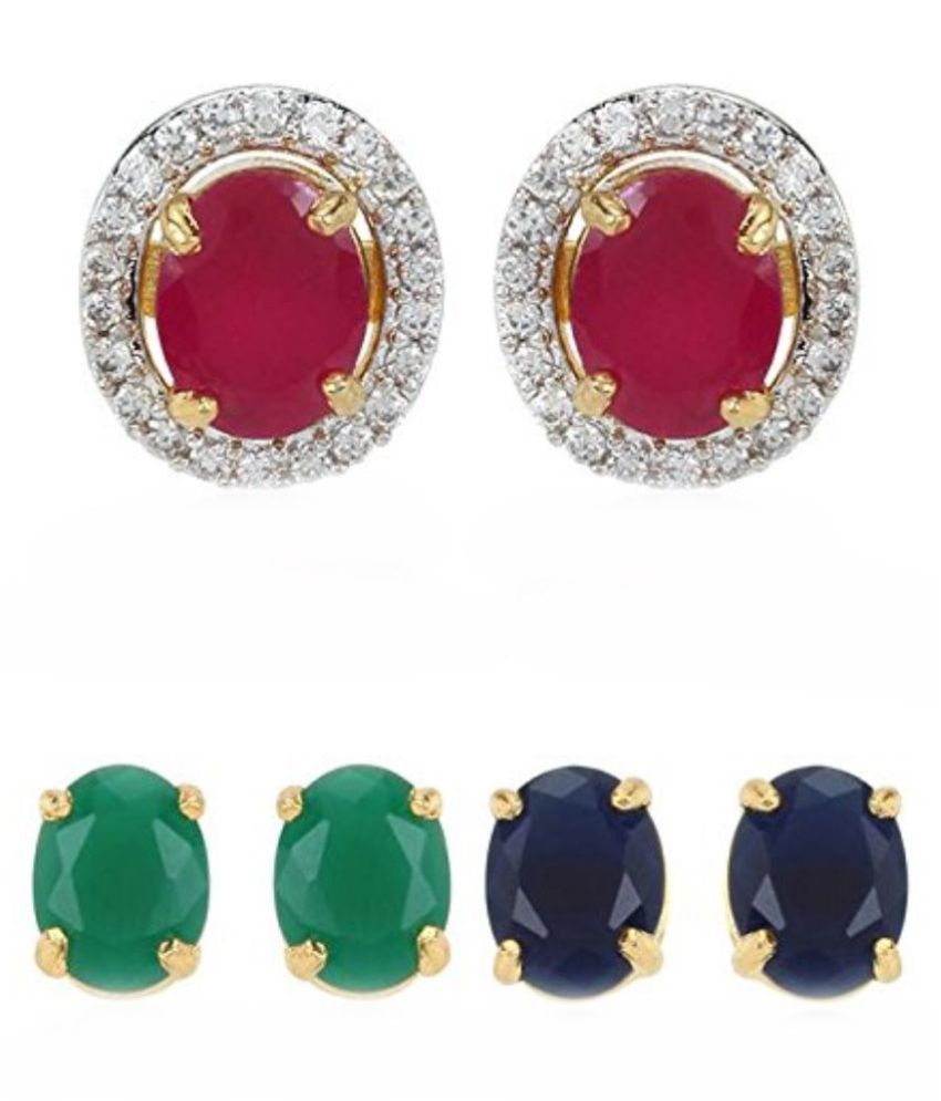     			Zeneme Alloy Gold Plating Cubiz Zirconia Studded Earring With 2 Pair Of Earrings Free(Buy 1 Get 2 Free)