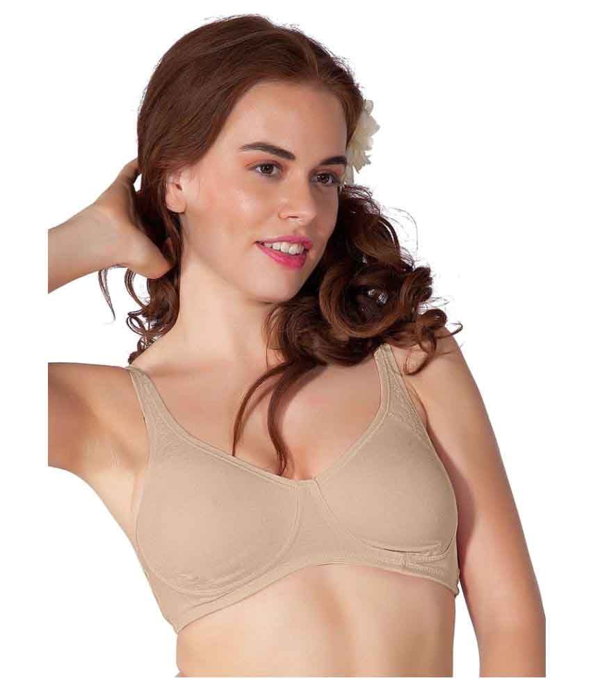 Liberti World Beige Cotton Lycra T-Shirt/ Seamless Bra