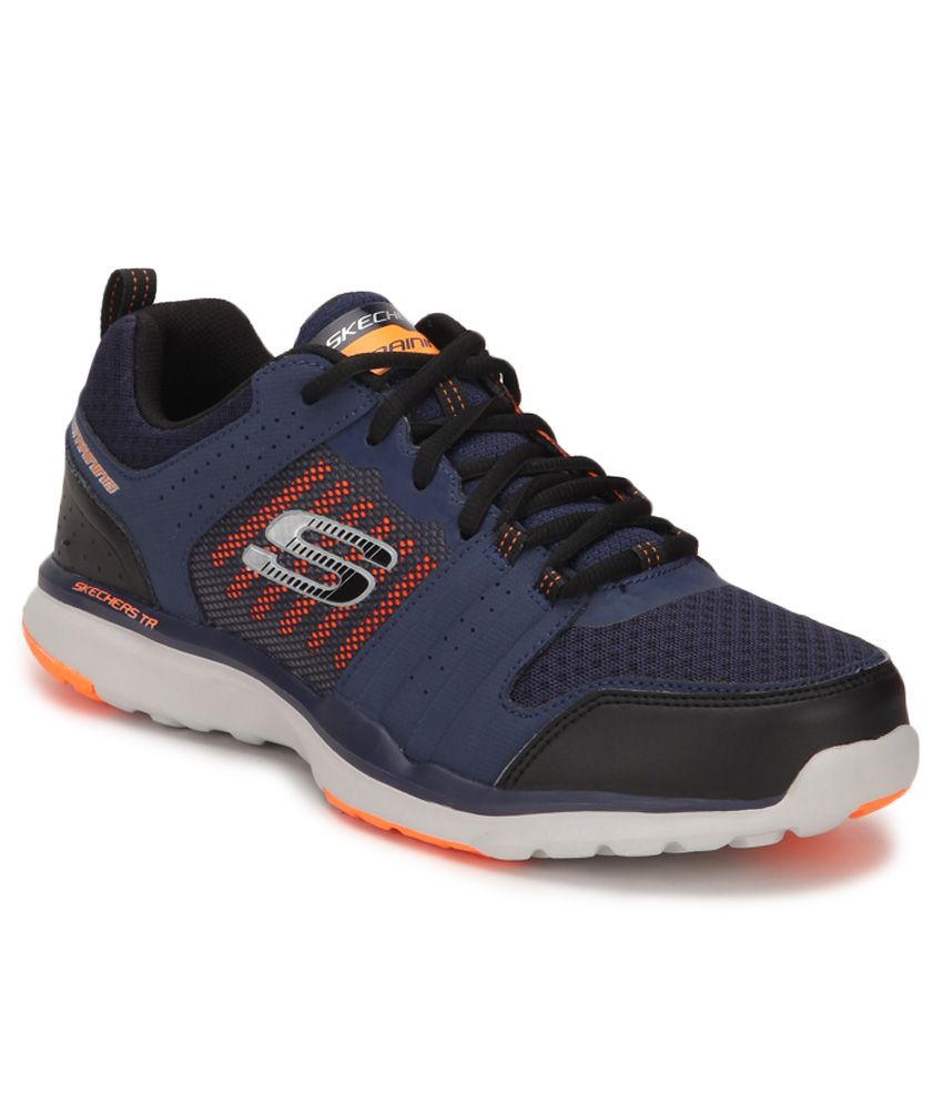 navy skechers trainers
