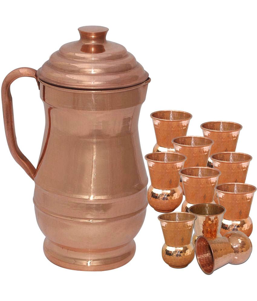 Prisha India Craft Diwali T Pure Copper Jug Maharaja Jug 1900 Ml 6425 Oz With Ten 