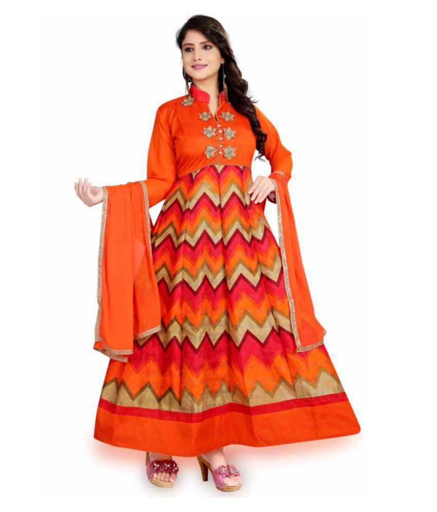 Style India Fab Red and Orange Bhagalpuri Silk Dress Material - Buy ...