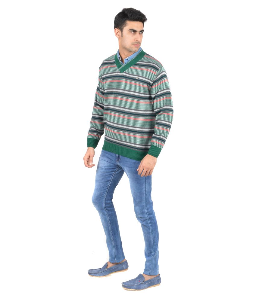 green v neck sweater outfit