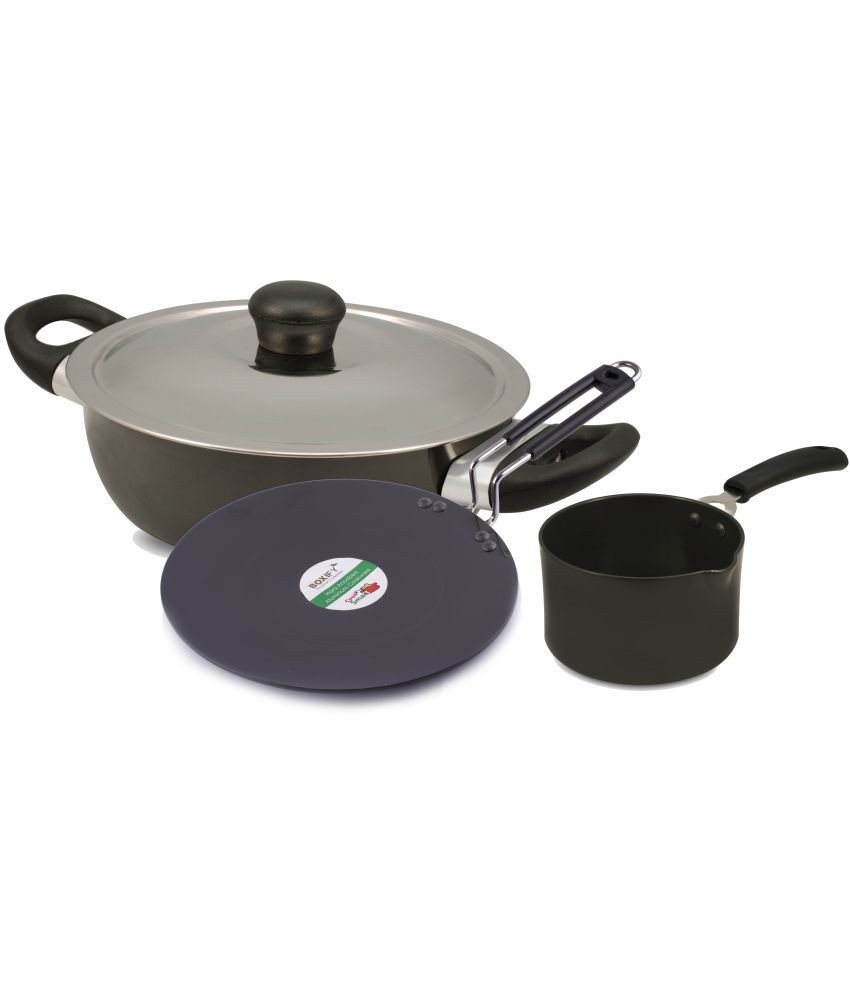 Brown Village Hard Anodized Cookware Combo Kadhai (2 ltrs), Tawa (220 ...